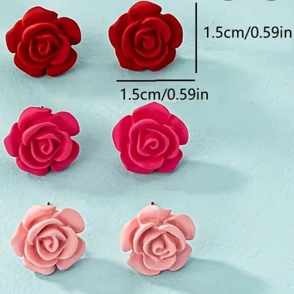 Small Rose Earrings Pink Pierced Ear Stud Post Women's Jewelry Gift Romantic NEW - Picture 3 of 7